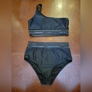 Black One-Shoulder Women's Swim Set